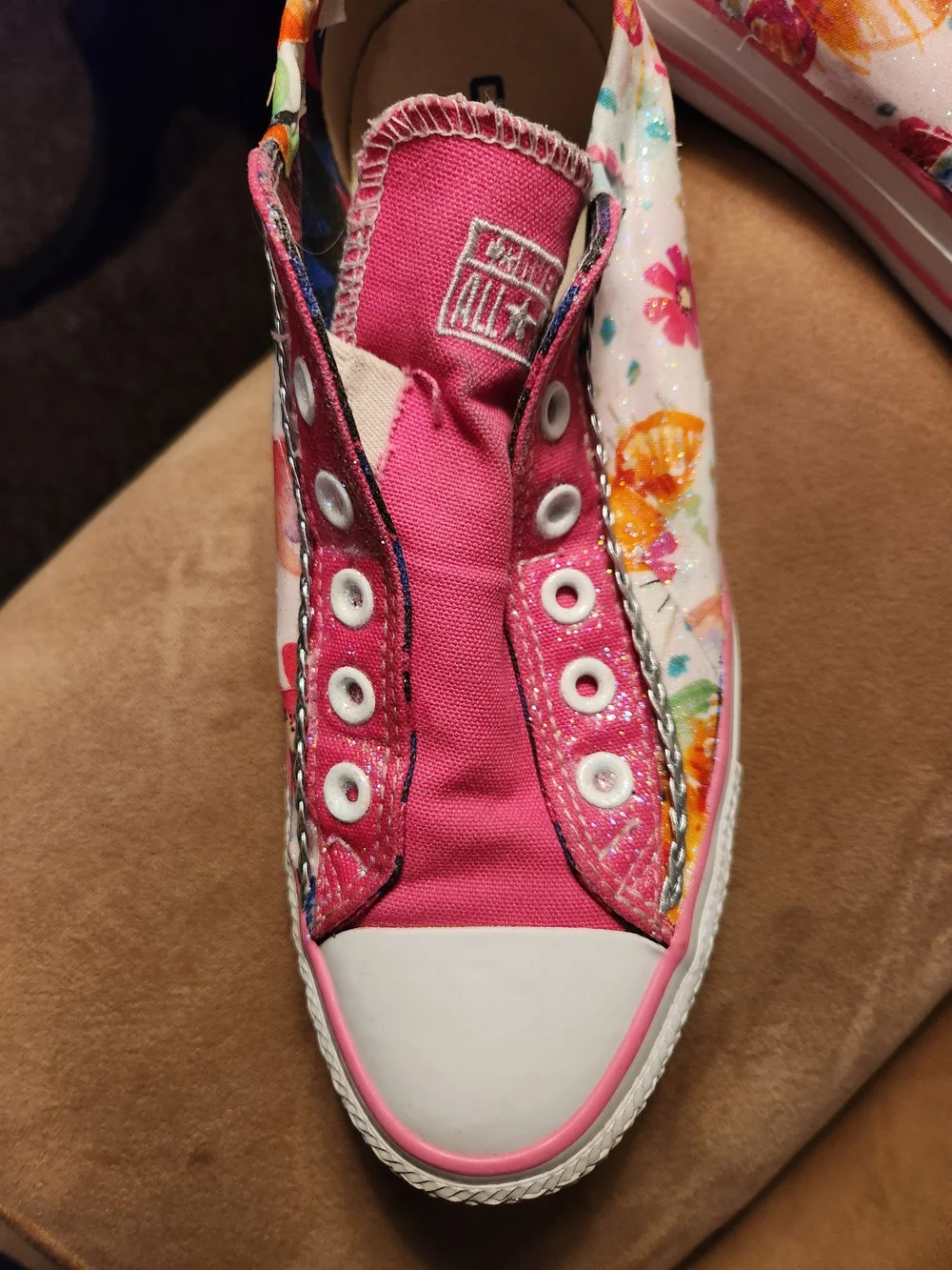 Converse Women’s Pink Floral Slip-On Canvas Sneakers - Picture 2 of 5